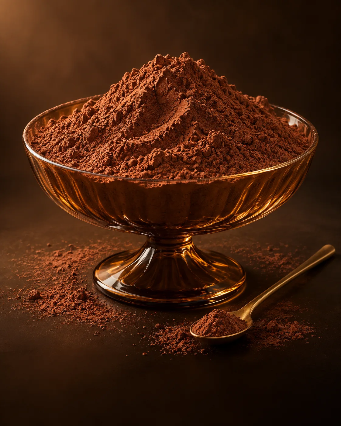 Cocoa powder in an amber glass dish